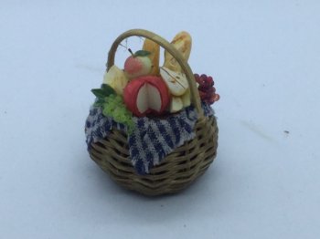 Woven Basket with Bread, Fruit & Cheese