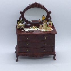 Filled Vanity Table Dresser w/Oval Mirror