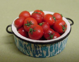 Tomatoes in Blue Graniteware Pan